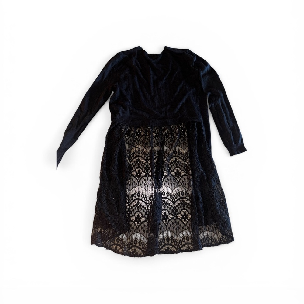 375. Lauren Conrad Black Lace-Trim Open Front Women's Cardigan - Picture 2 of 2